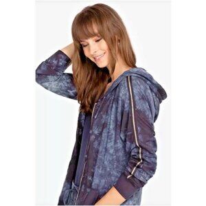Johnny Was Calme Blue Tie Dye Hooded Zip Up Sweatshirt Size XS
